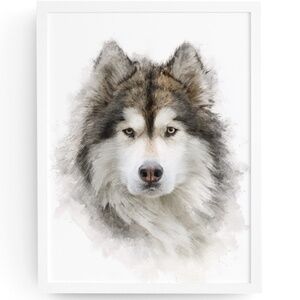 Watercolor Alaskan Malamute Dog Portrait Wall Art Print, Unframed